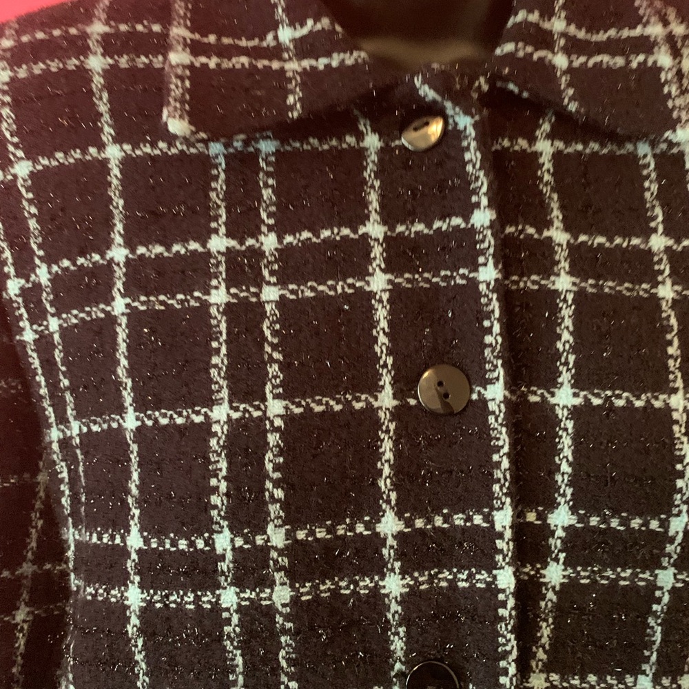 Sag Harbor Size 16 Teal blue & black plaid blazer with sparkle. Gently worn. - Picture 7 of 14
